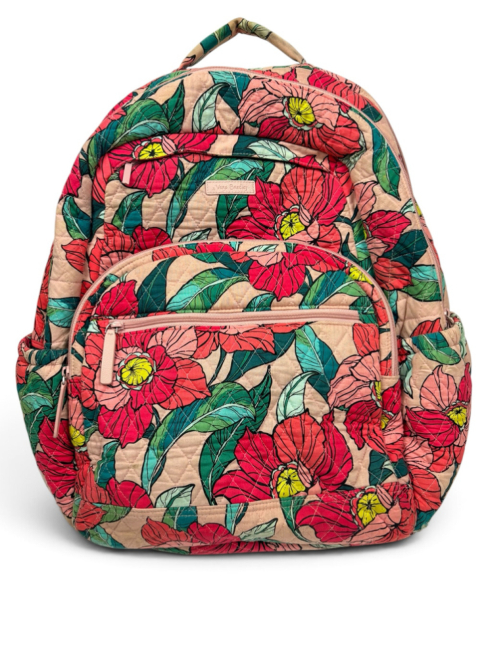 Vera Bradley Vintage Floral Quilted Campus Backpack Pink Green